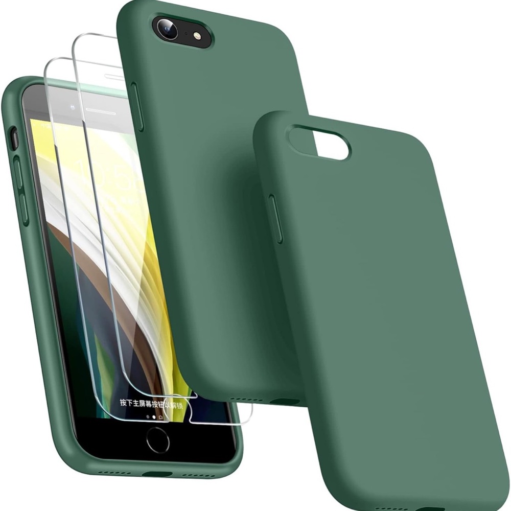 NEW Dssairo iPhone 7/8/SE/SE2 4.7” Green Silicone Case w/ 2 Screen Protectors